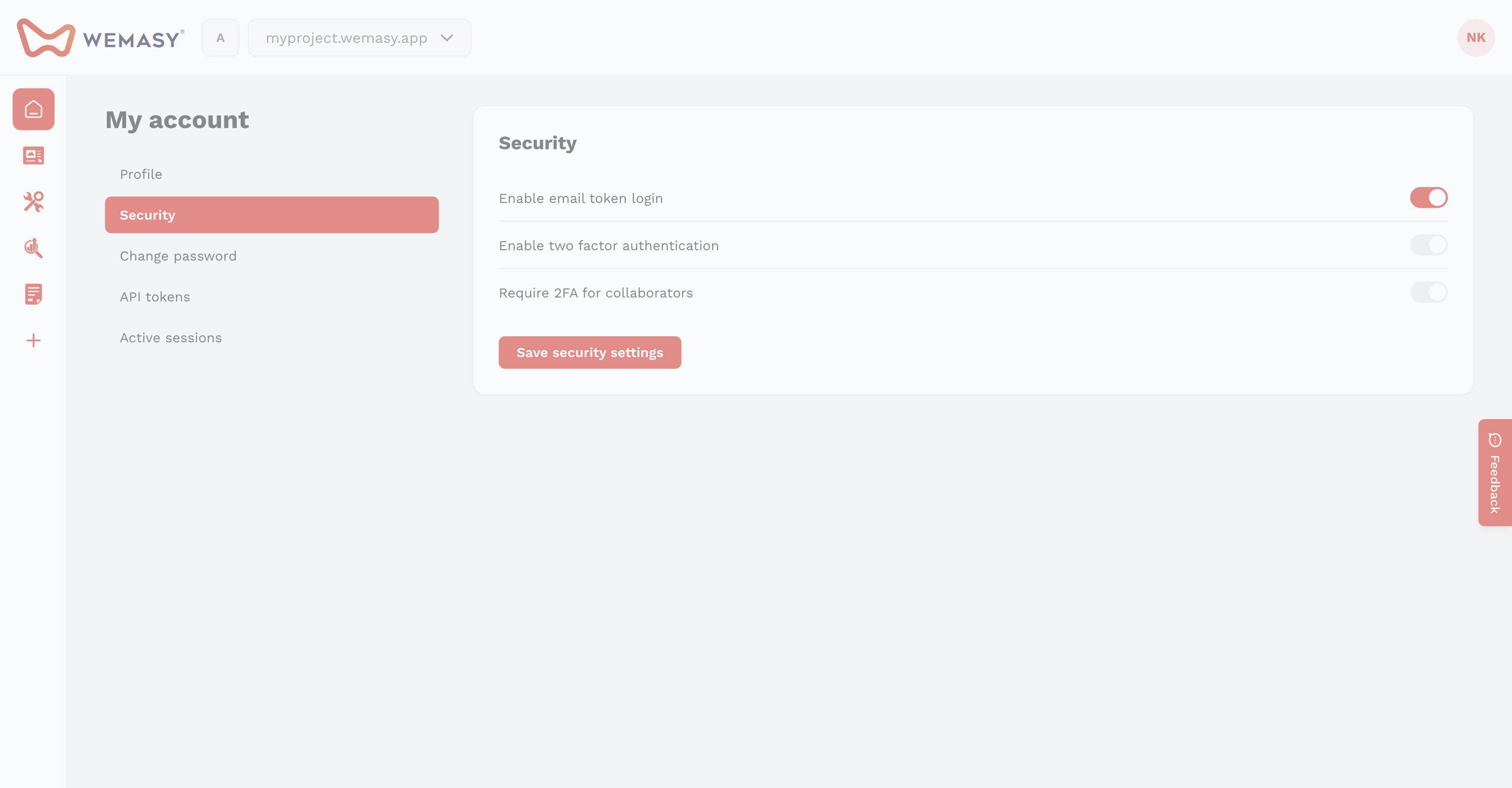 The WEMASY active sessions overview