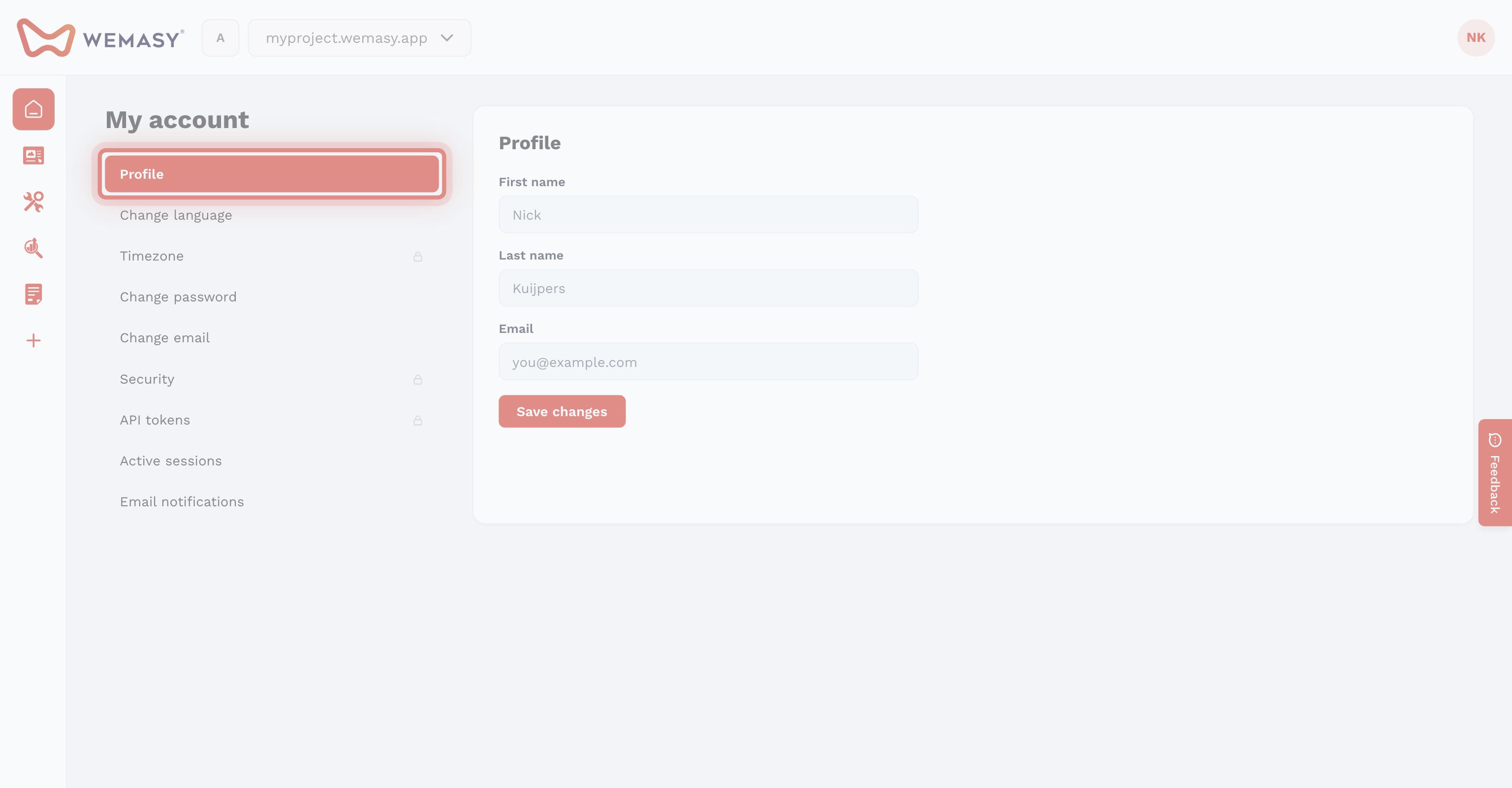 The WEMASY My account screen
