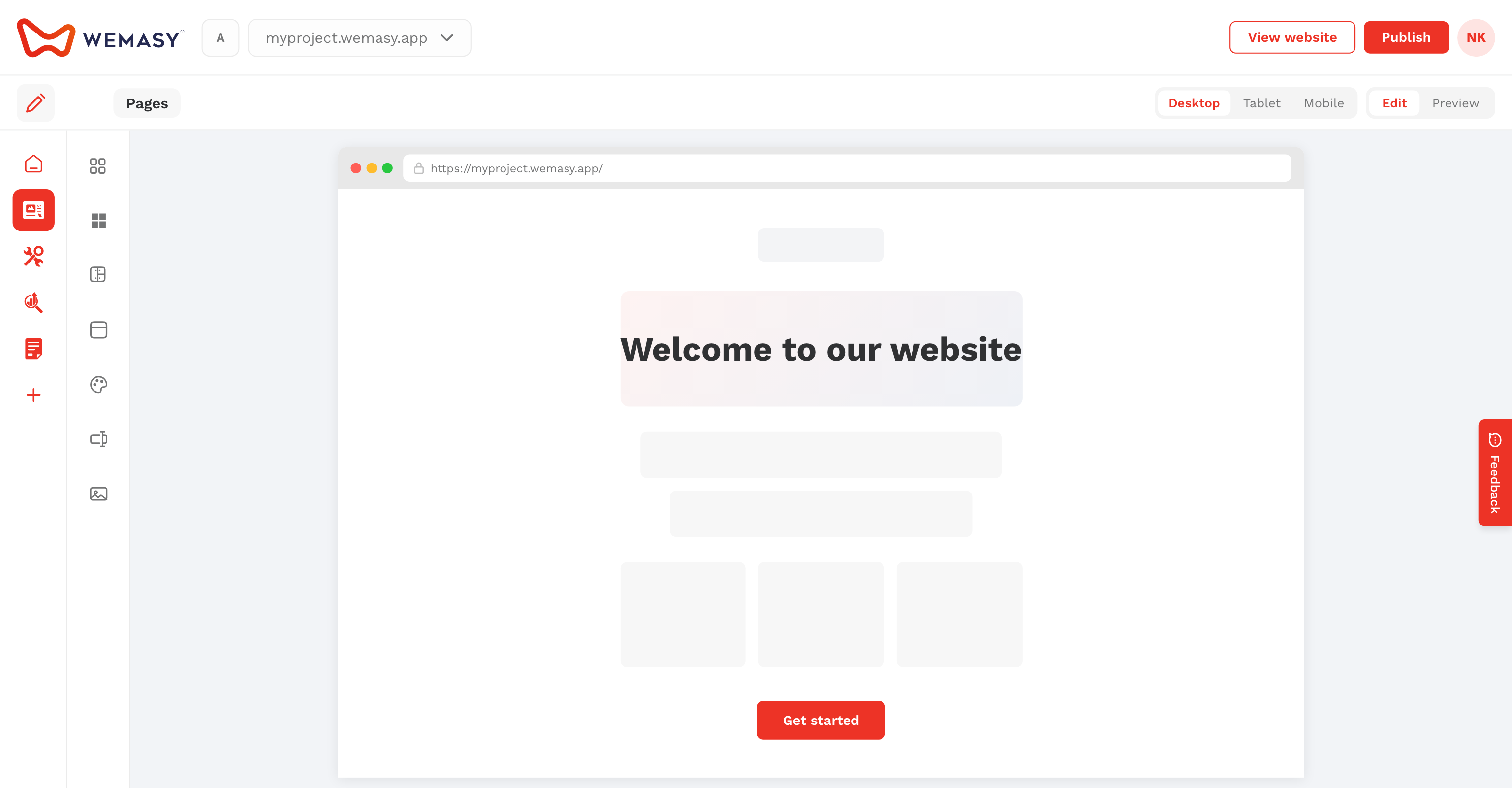 The WEMASY Website Builder visual editor