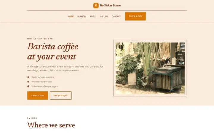 Website for mobile coffee bar