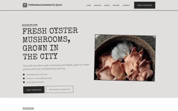 Website for mushroom farm