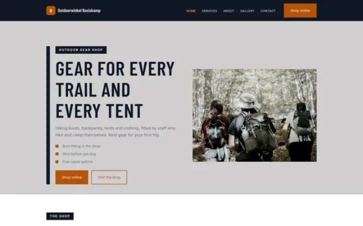 Website for outdoor gear shop