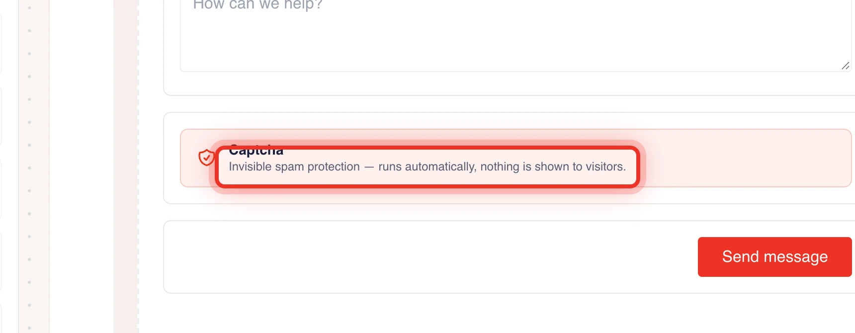 The invisible spam protection field in the form builder