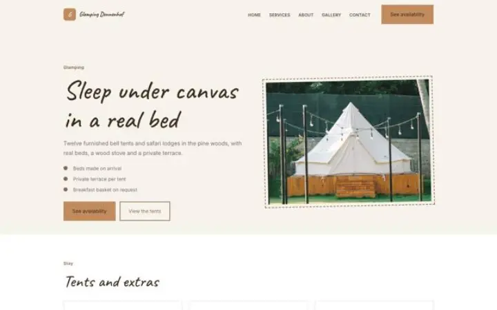 Website for glamping
