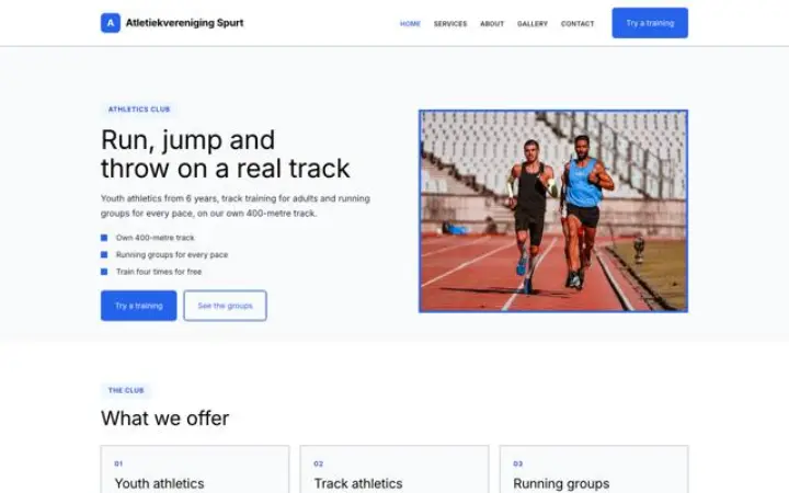 Website for athletics club