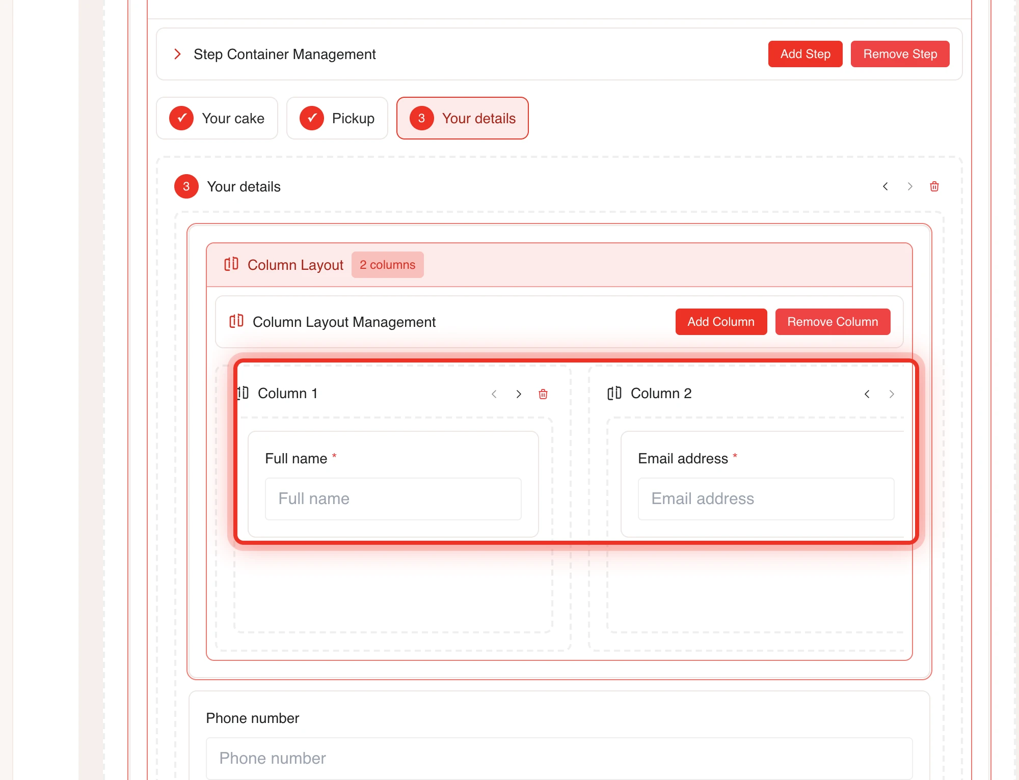 Two form fields side by side in a column layout