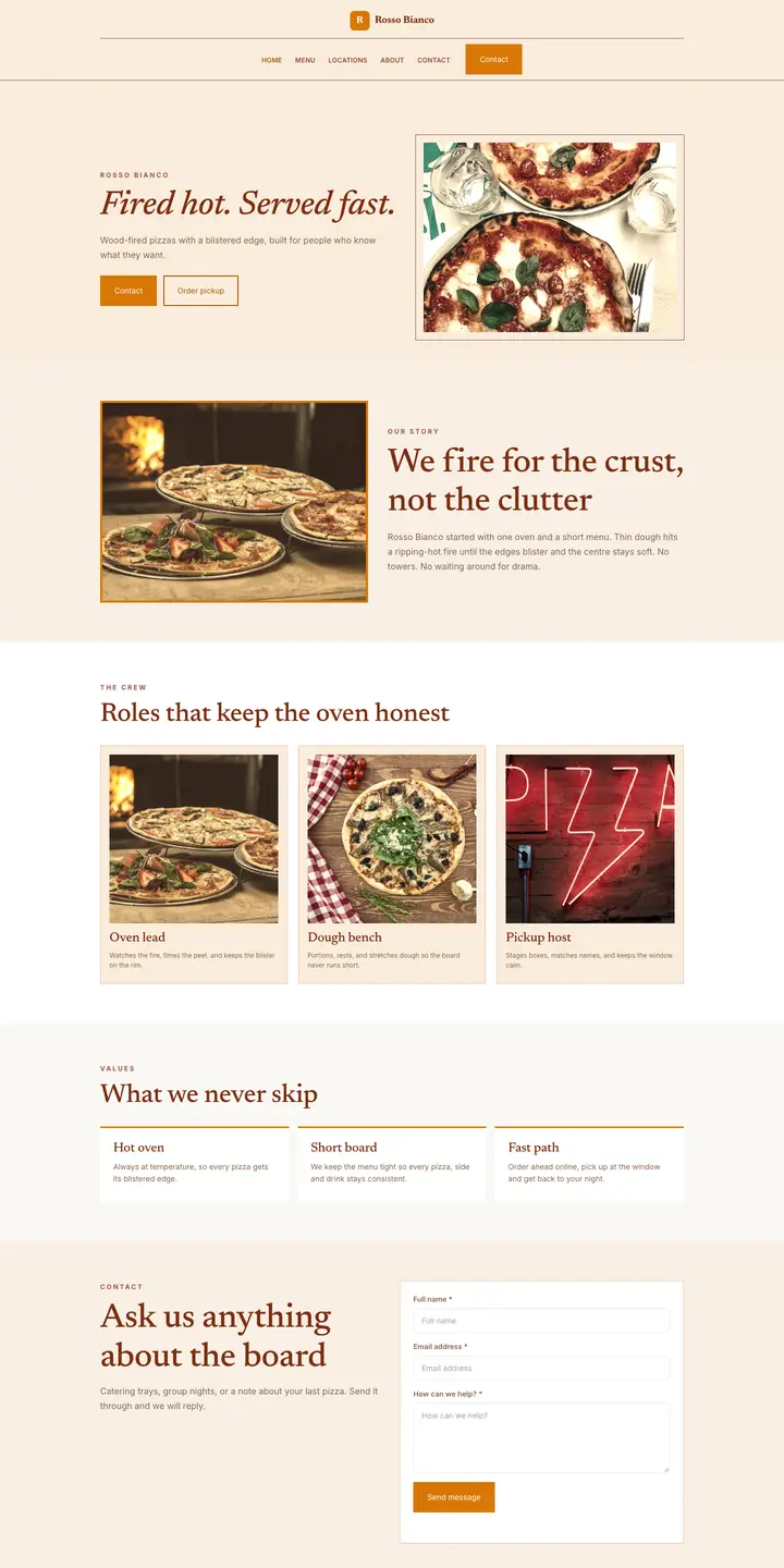 Example of a website for a pizzeria