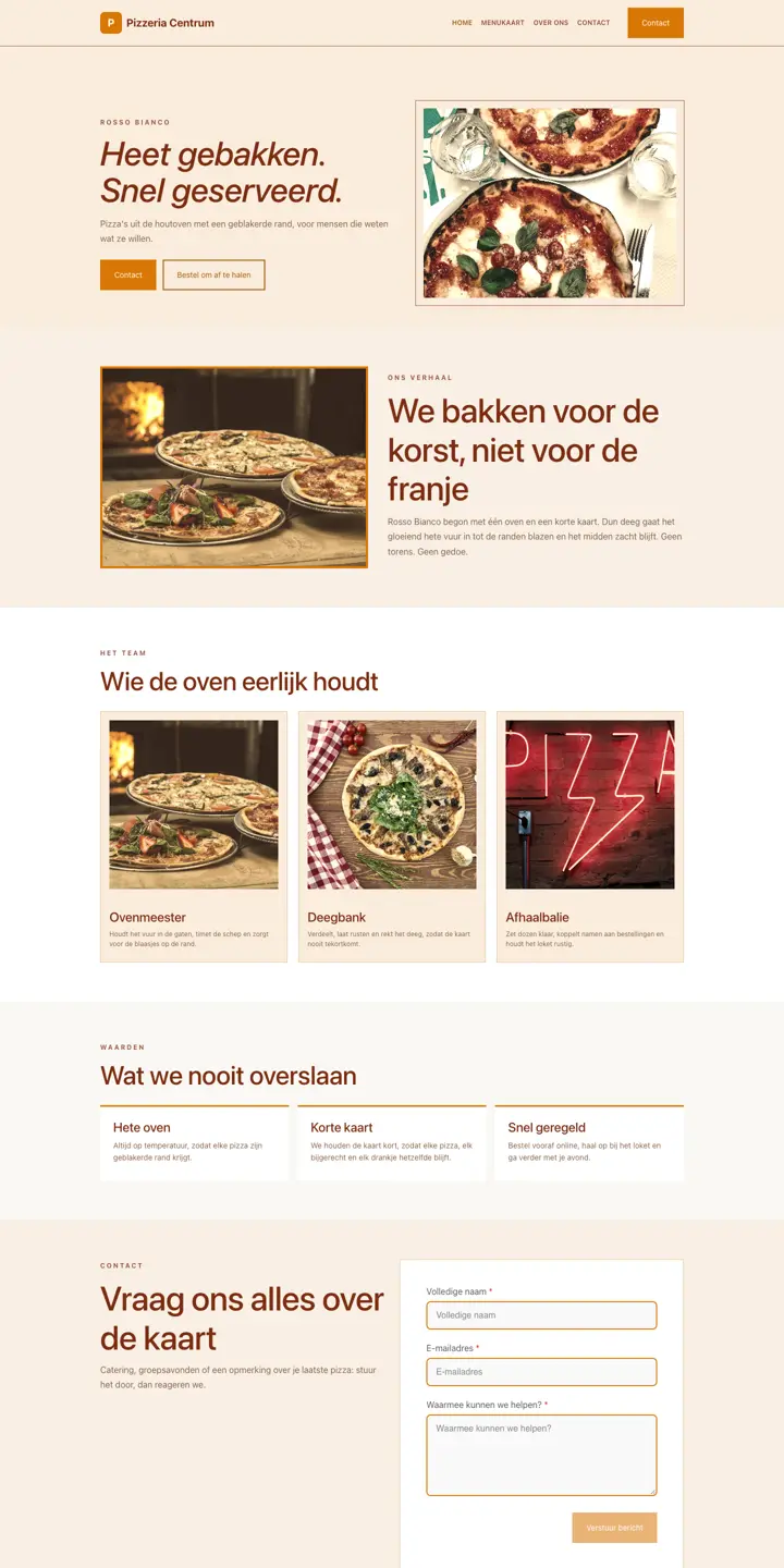 Example of a website for a pizzeria