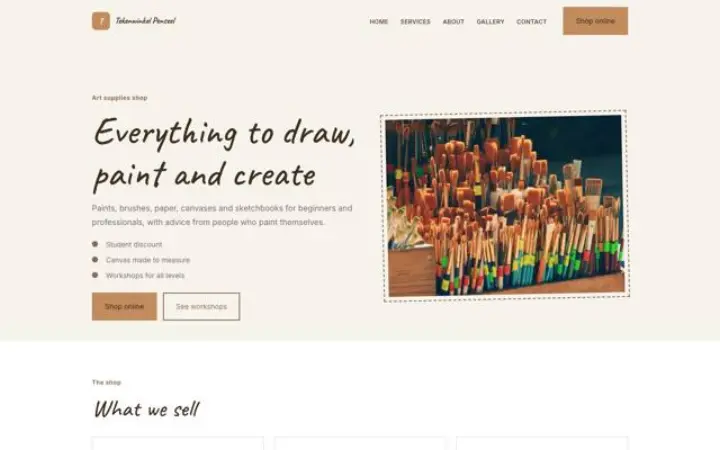 Website for art supplies shop