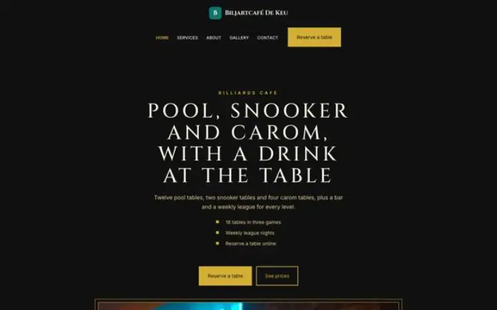Website for billiards café