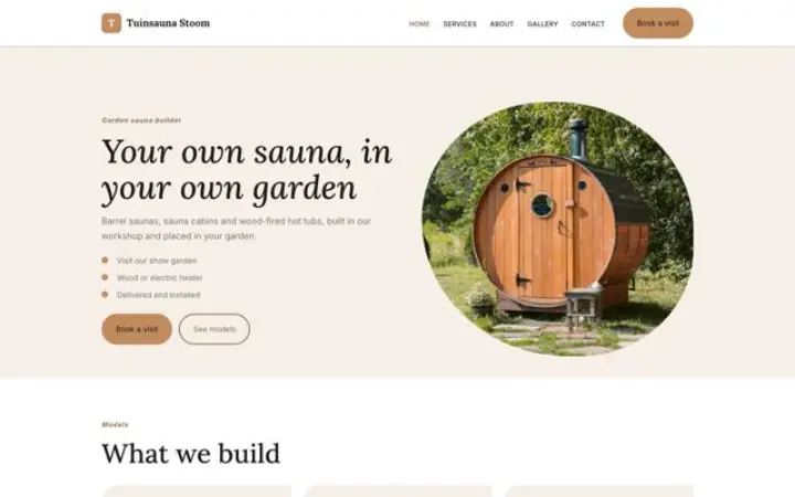 Website for garden sauna builder
