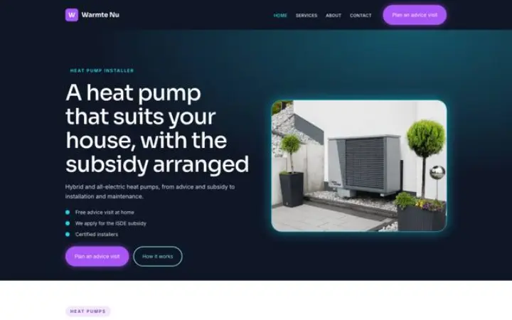Website for heat pump installer