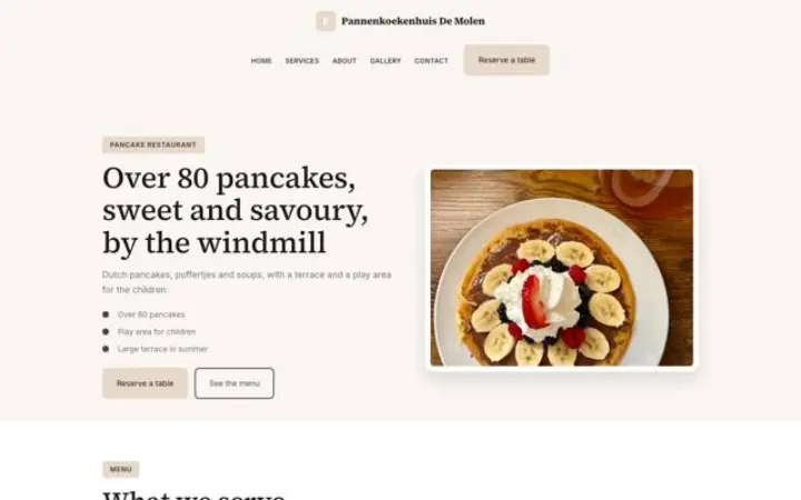 Website for pancake restaurant