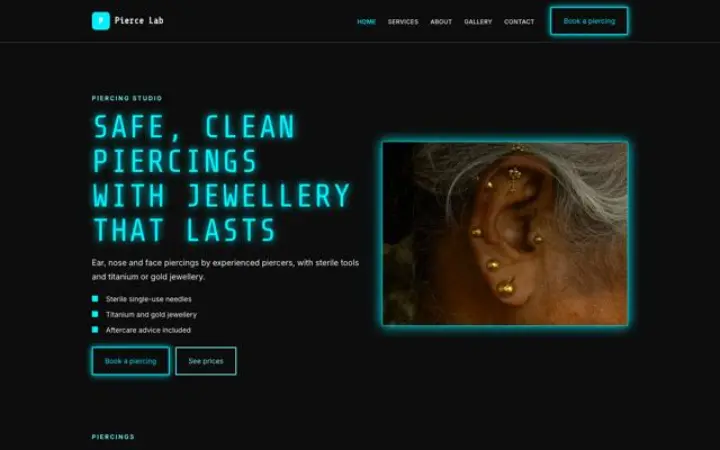 Website for piercing studio