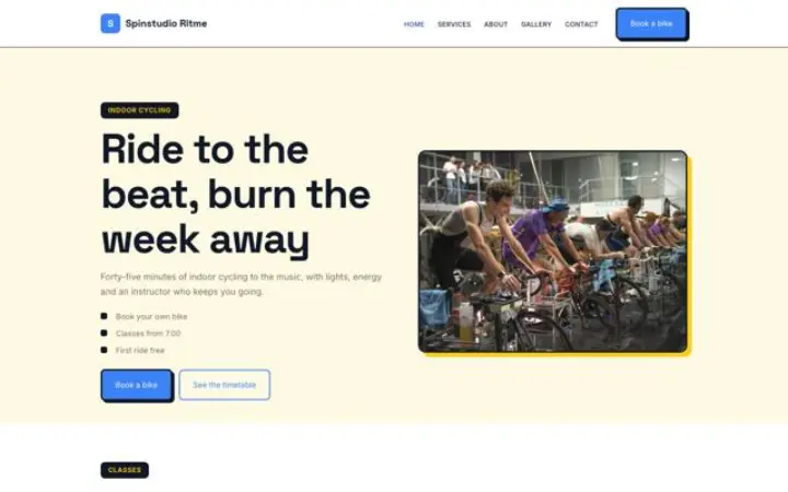 Website for indoor cycling studio