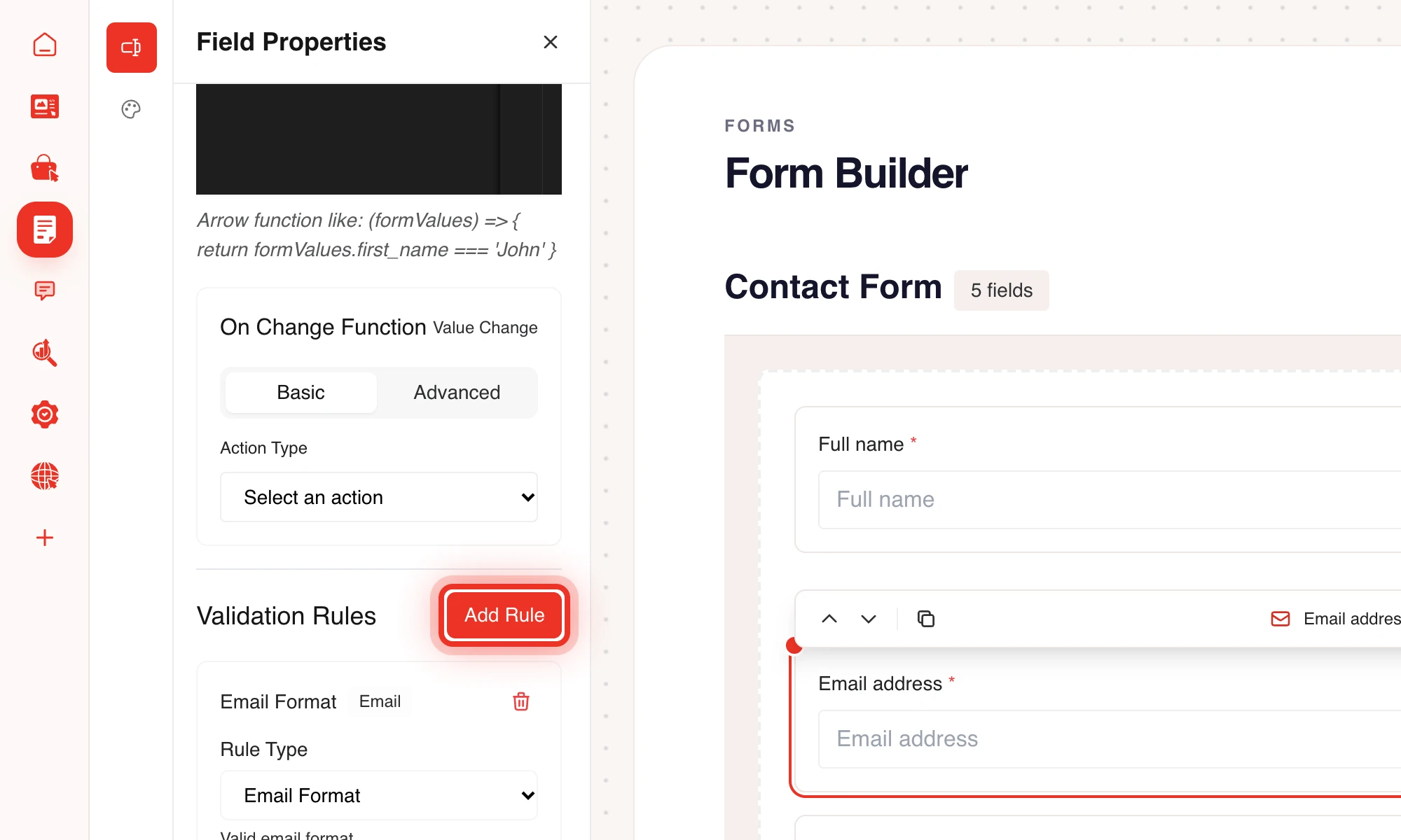 Adding a validation rule to a form field