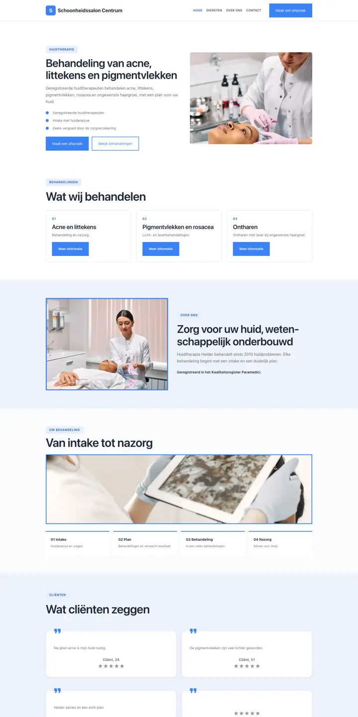 Example of a website for a beauty salon