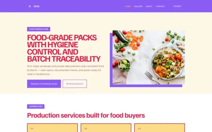 Website for food production