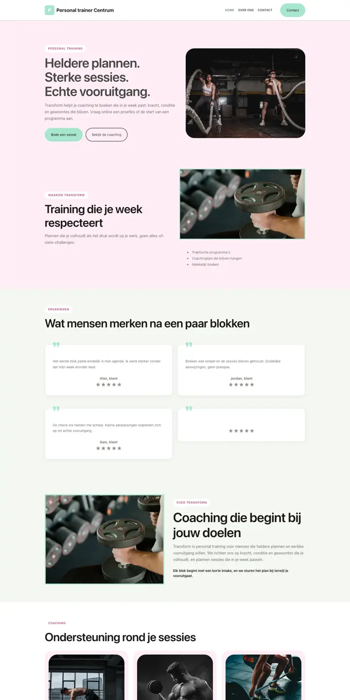 Example of a website for a personal trainer