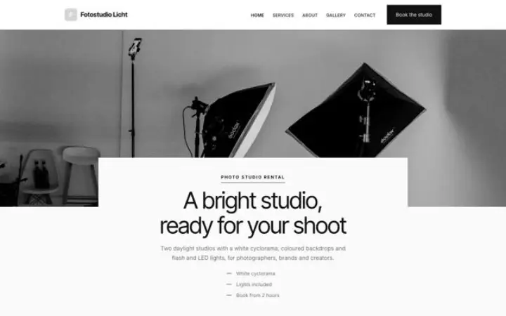 Website for photo studio rental
