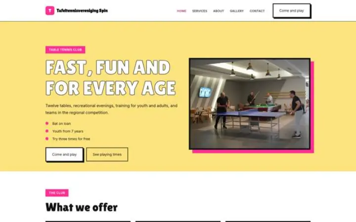 Website for table tennis club