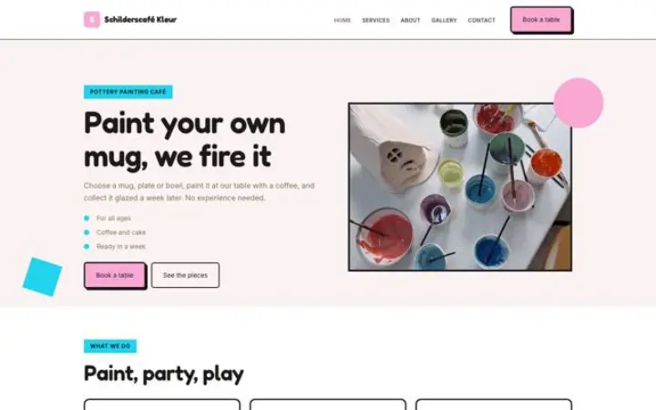 Website for pottery painting café