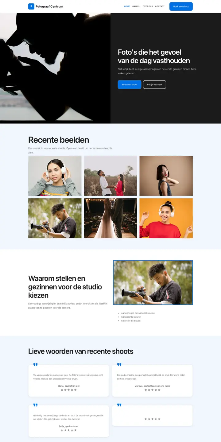 Example of a website for a photographer