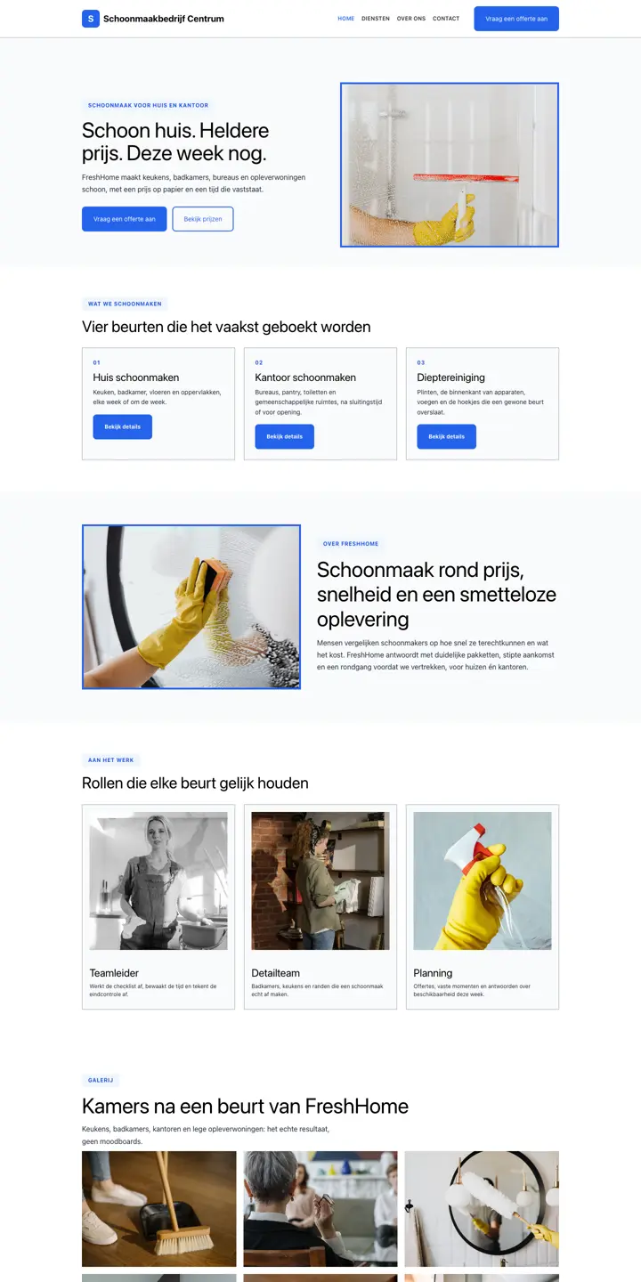 Example of a website for a cleaning company