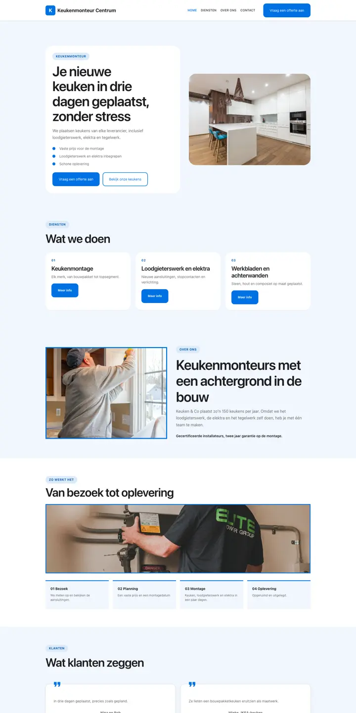 Example of a website for a kitchen remodeler