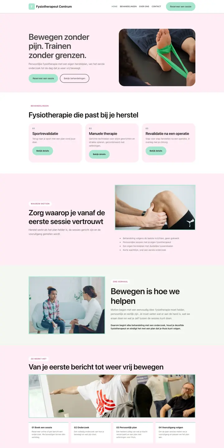 Example of a website for a physical therapist