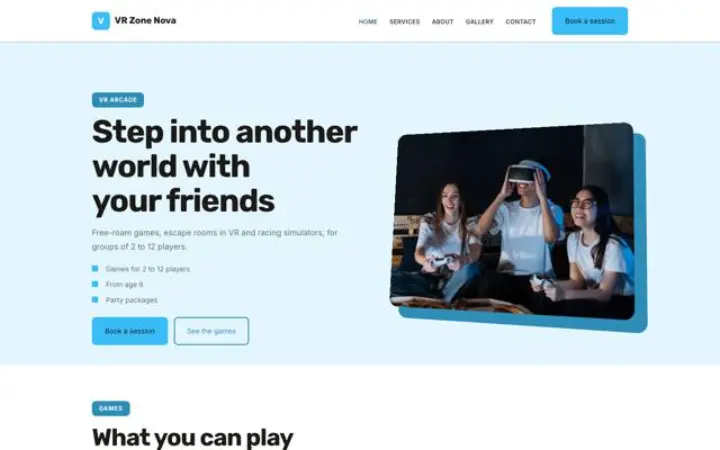 Website for vr arcade